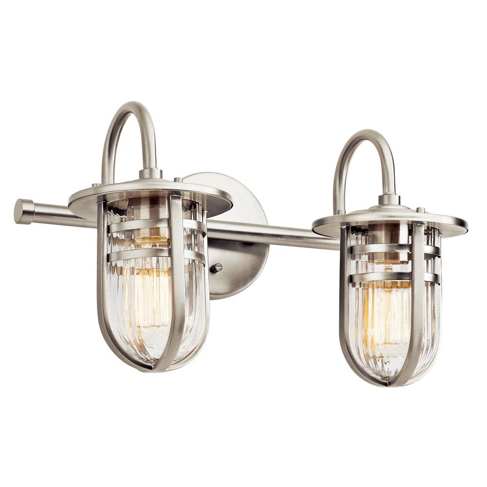Kichler 45132NI Caparros 17.5 inch 2 Light Vanity Light with Clear Ribbed Glass in Brushed Nickel in 